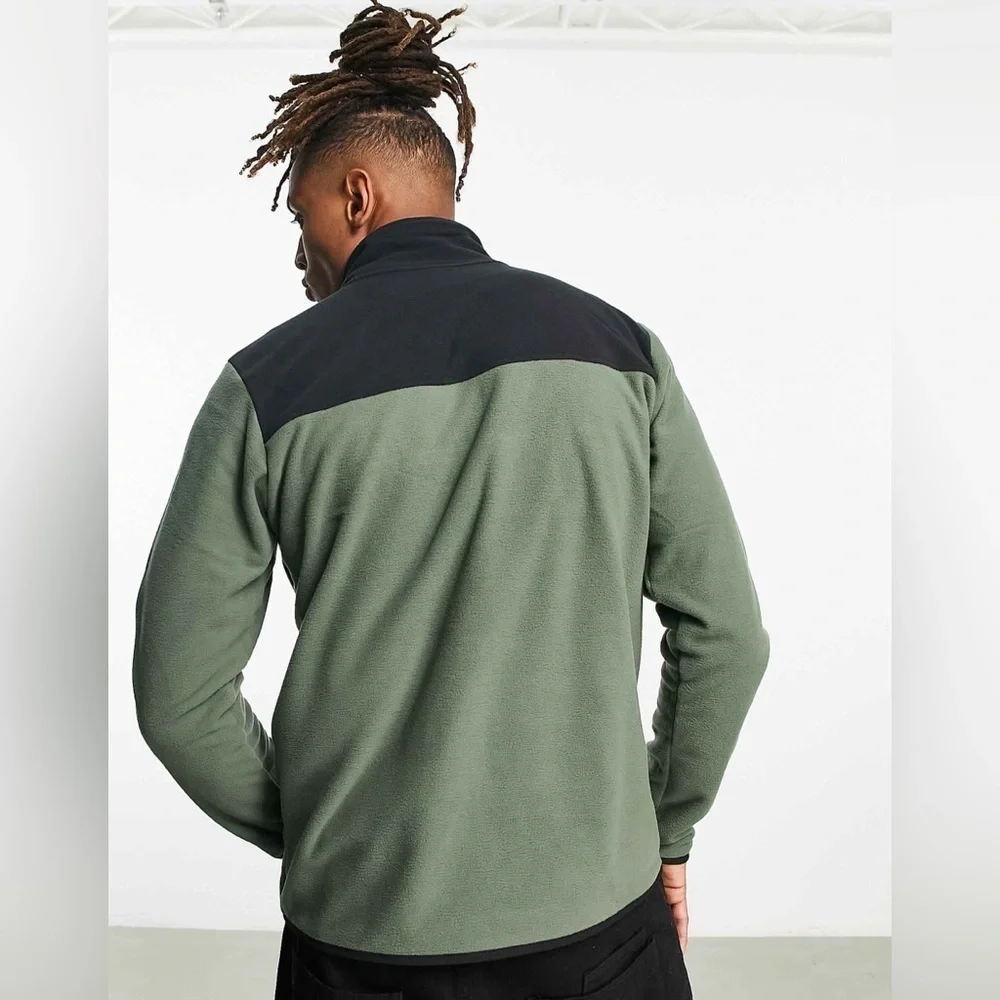 The North Face TKA Glacier zip up fleece in olive and black